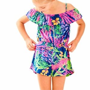 Lilly Pulitzer Girls Size XL 12-14 . All A Glow Emoni Printed Romper EUC
